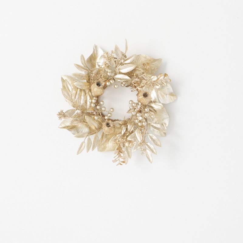 Sullivans Magnolia & Pomegranate Artificial Mini Wreath 13"H Gold