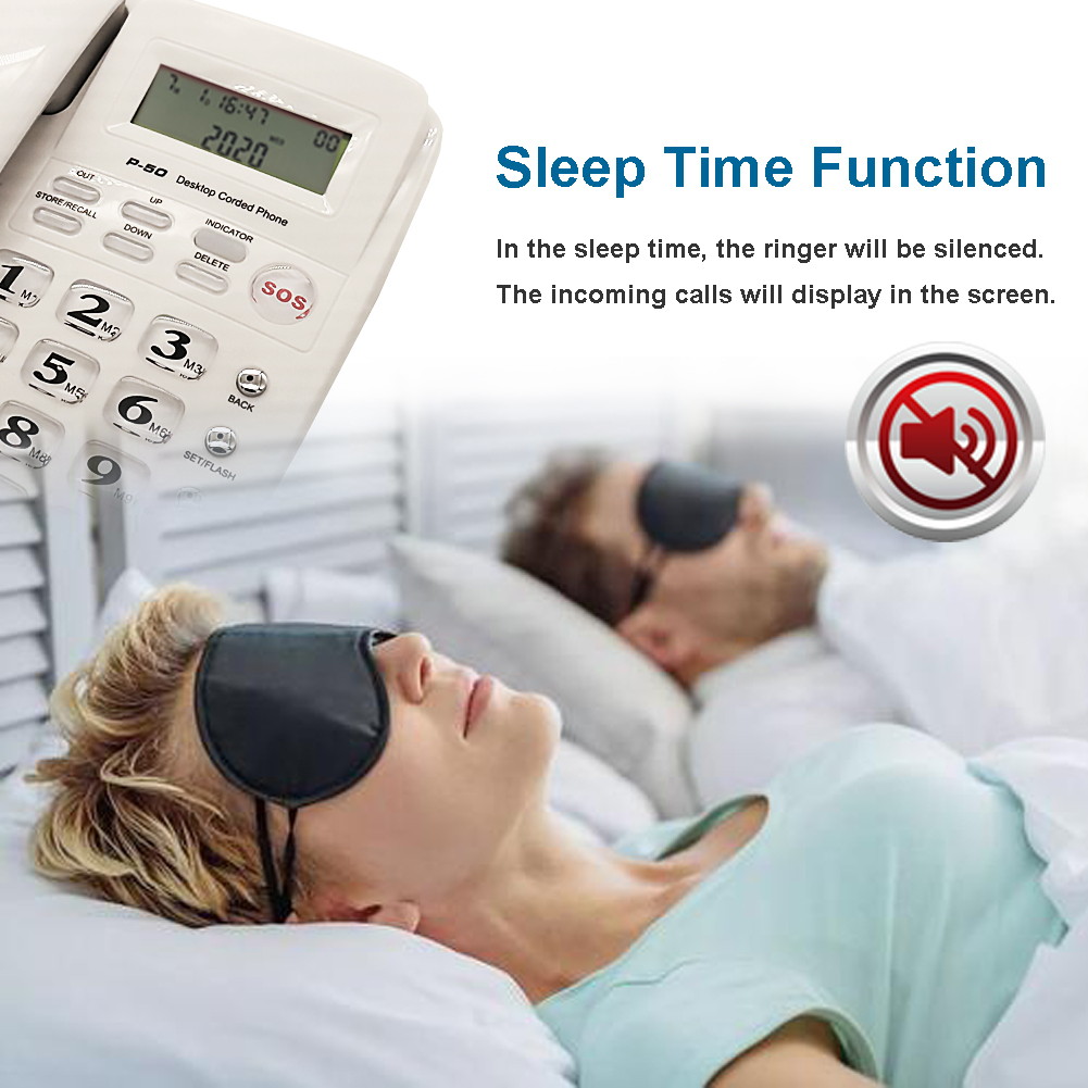 KerLiTar P50W Corded Phone with Caller ID Wired Landline Phone for Home SOS Emergency Button/Speed Dial/Speakerphone/Sleep Time (White)