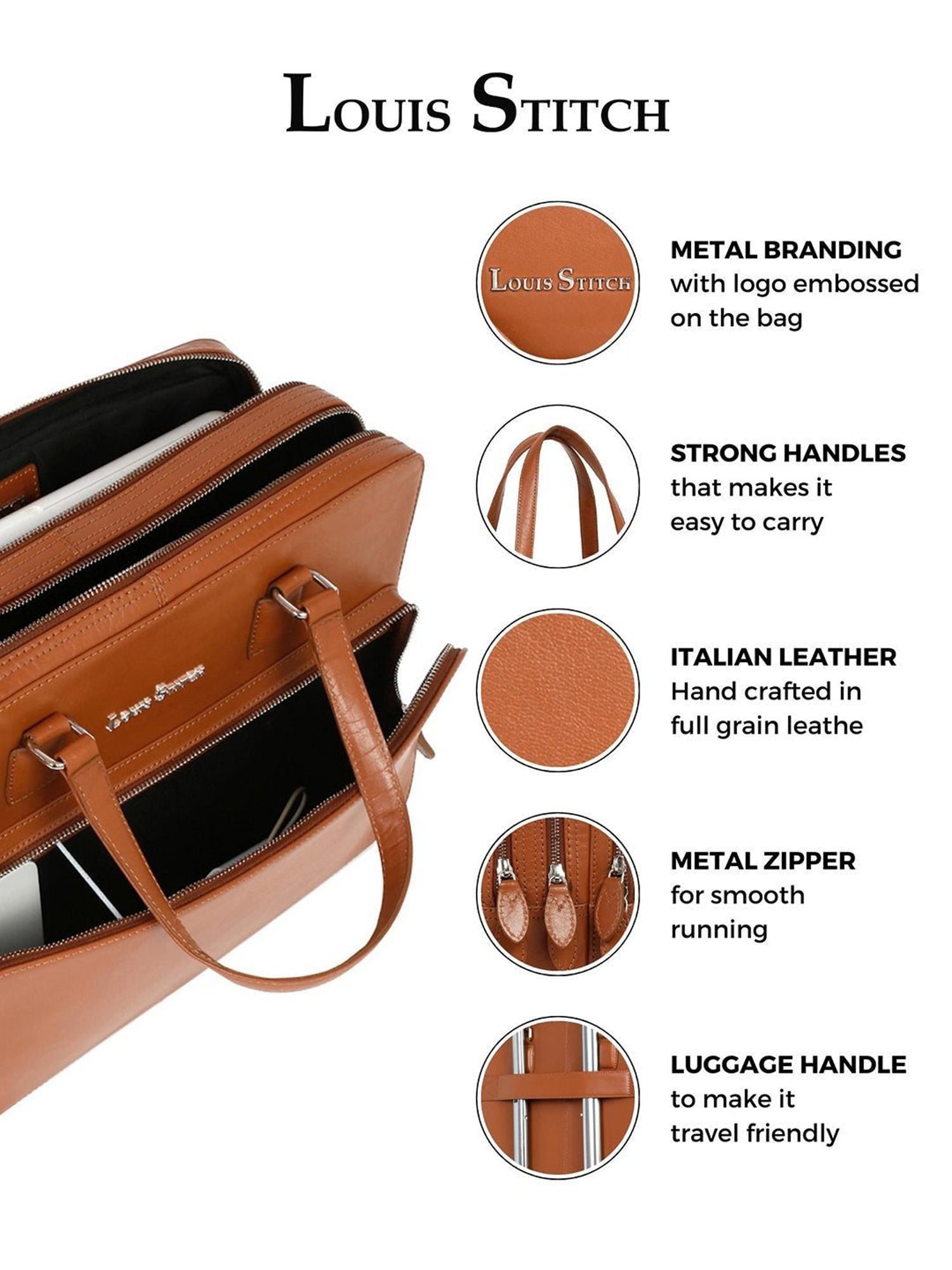 Louis Stitch Tan Leather Medium Multifunctional Executive Laptop Bag