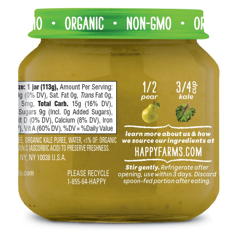 HappyBaby Clearly Crafted Pears & Kale Baby Meals Jar - 4oz