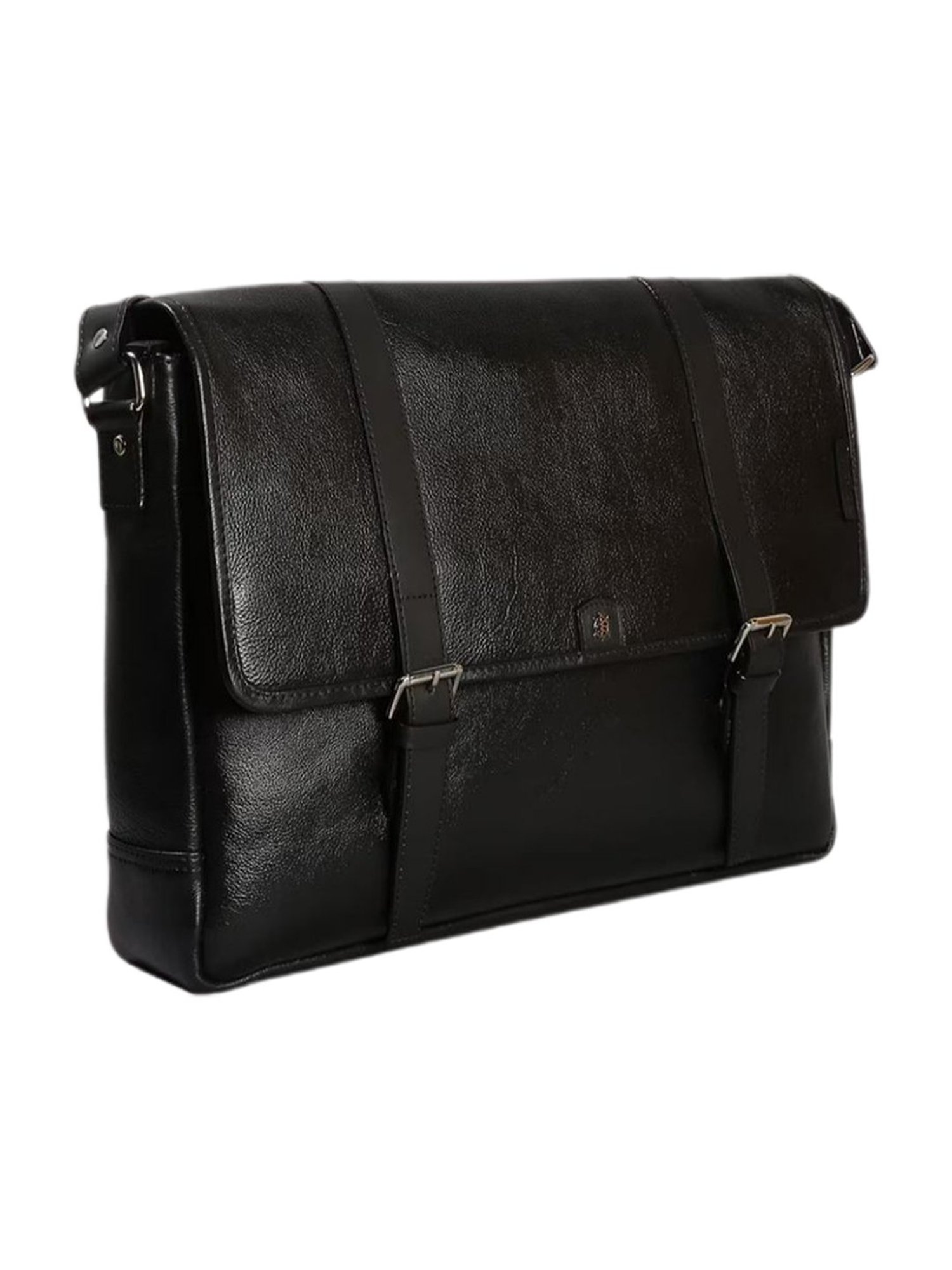 Tortoise PEDRO Black Leather Medium Messenger Bag - 15 inches