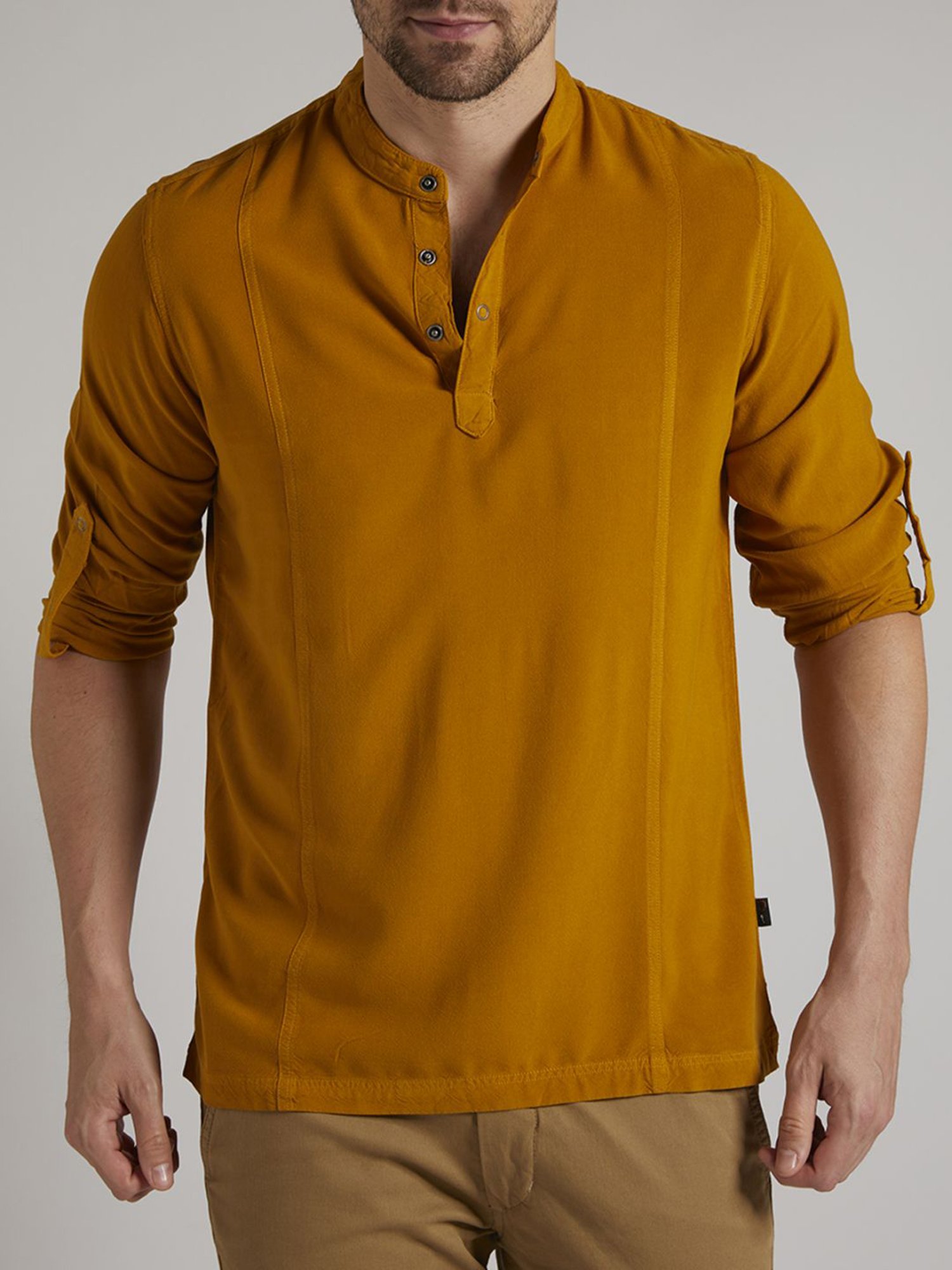 Identiti Mustard Tapered Fit Short Kurta