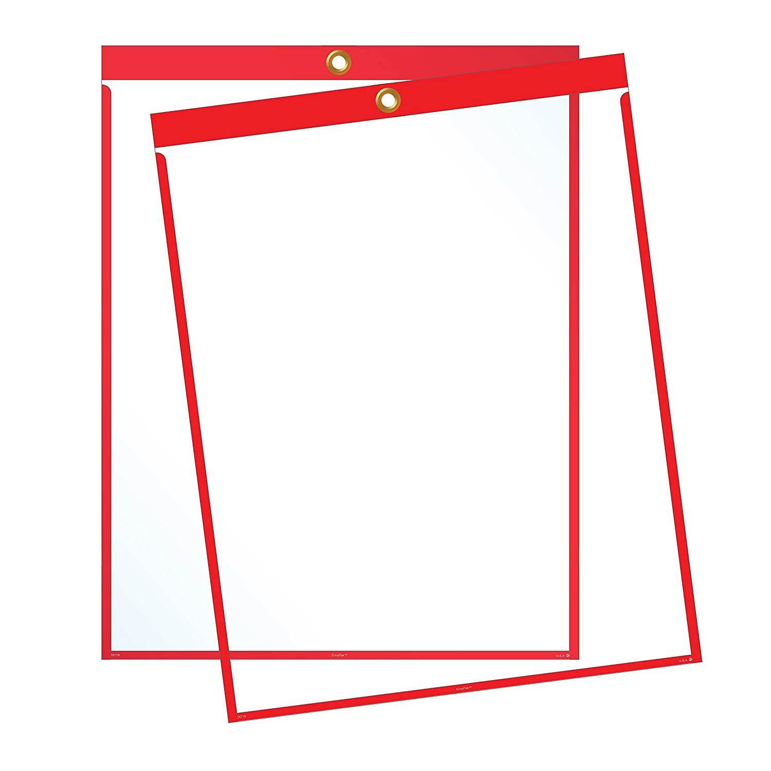 Job Ticket Holders - 9"x12" - Pack of 30 (red) Top-loading with eyelet for hanging