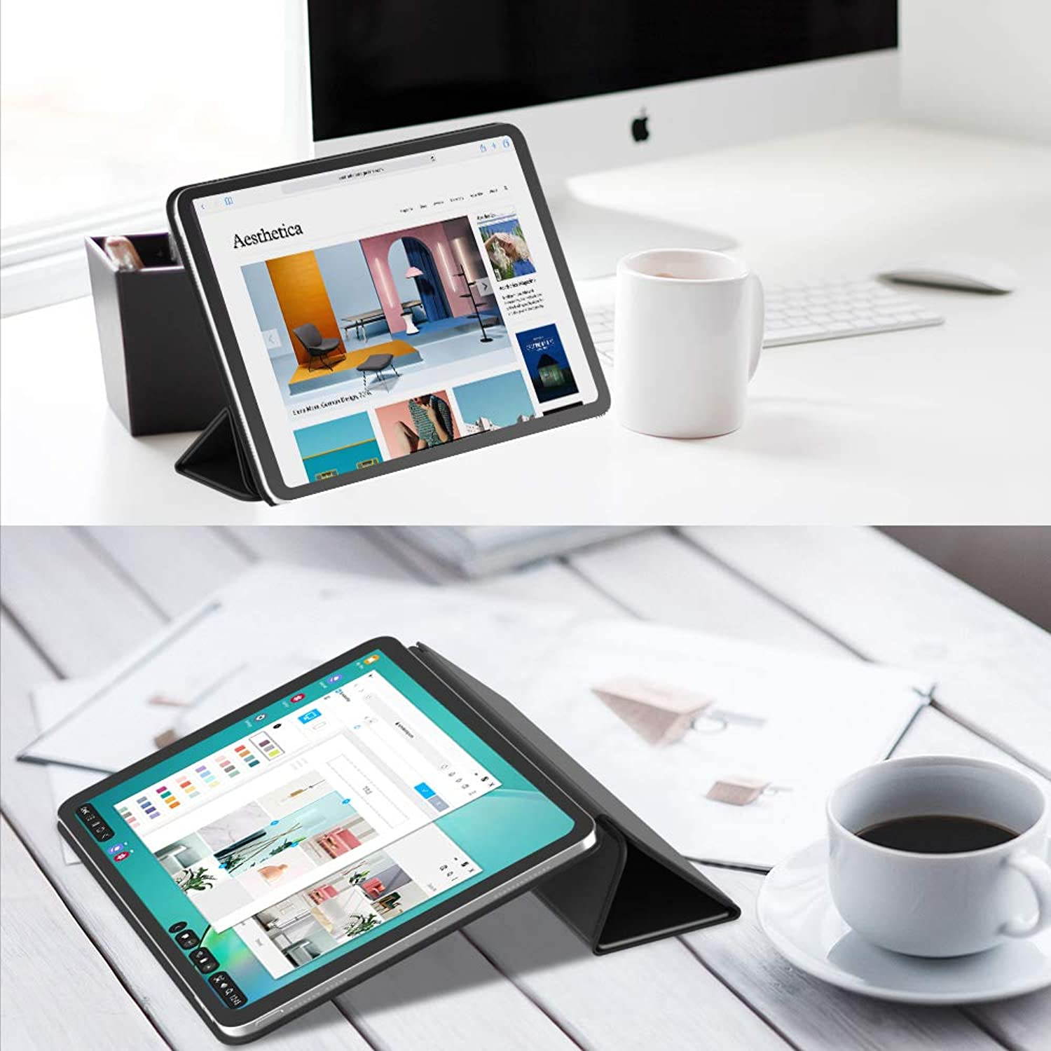 MoKo Magnetic Smart Folio Case Fit iPad Pro 11 Case 2018 - [Support Apple Pencil Magnetically Attach Charge/Pair] Slim Lightweight Shell Stand Cover, Auto Wake/Sleep for iPad Pro 11 Inch - Black