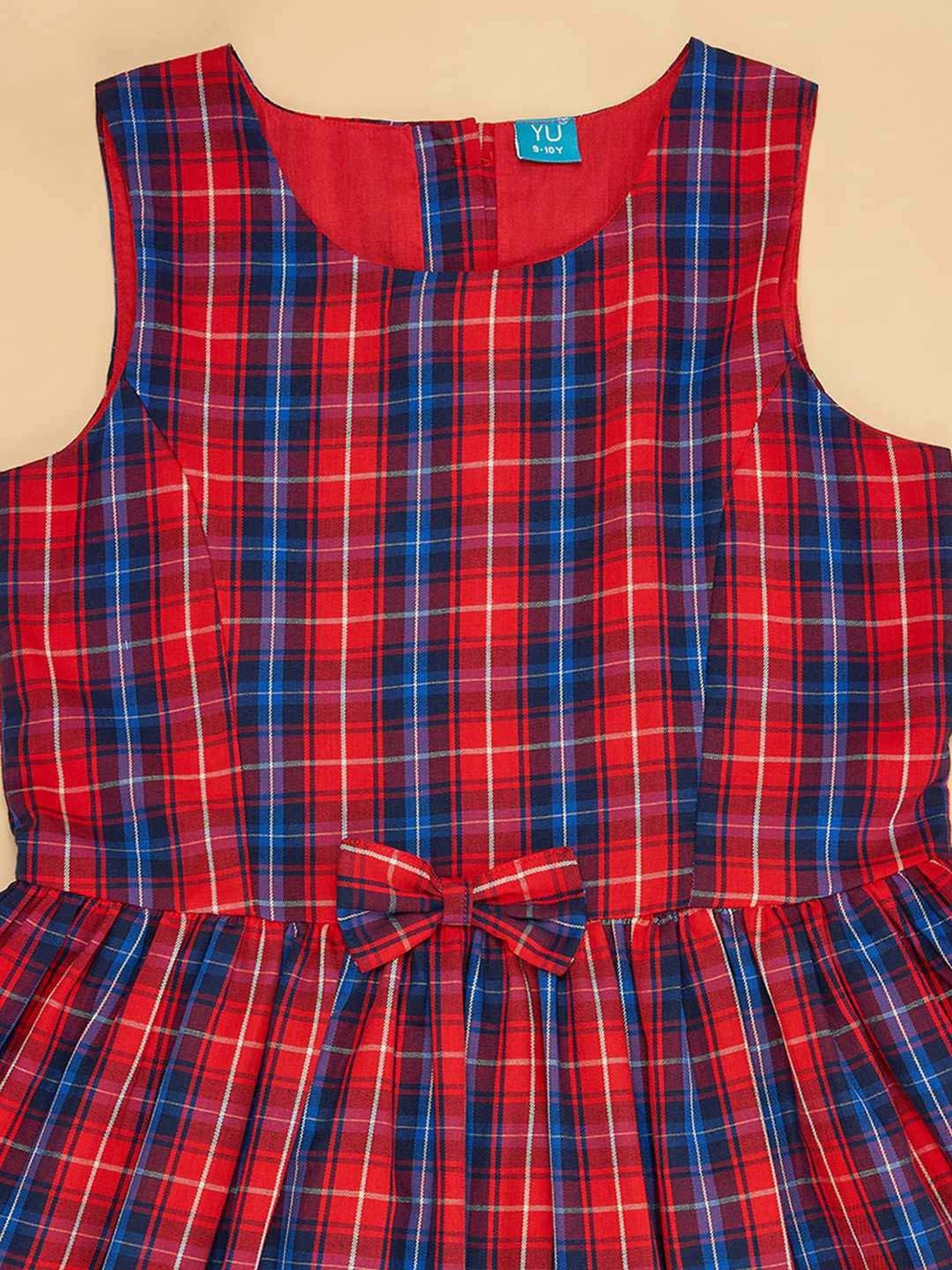 YU by Pantaloons Kids Red & Navy Cotton Chequered Dress