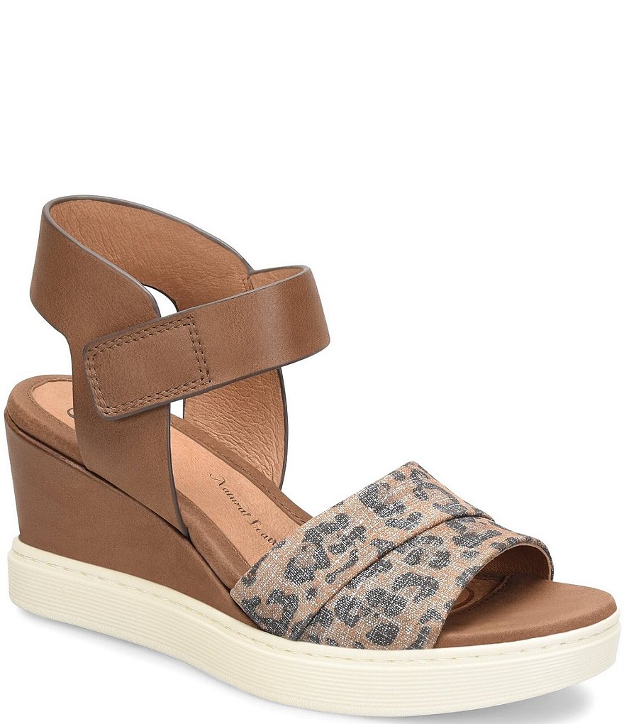 Sofft Samyra Leather Leopard Printed Athletic Inspired Wedges