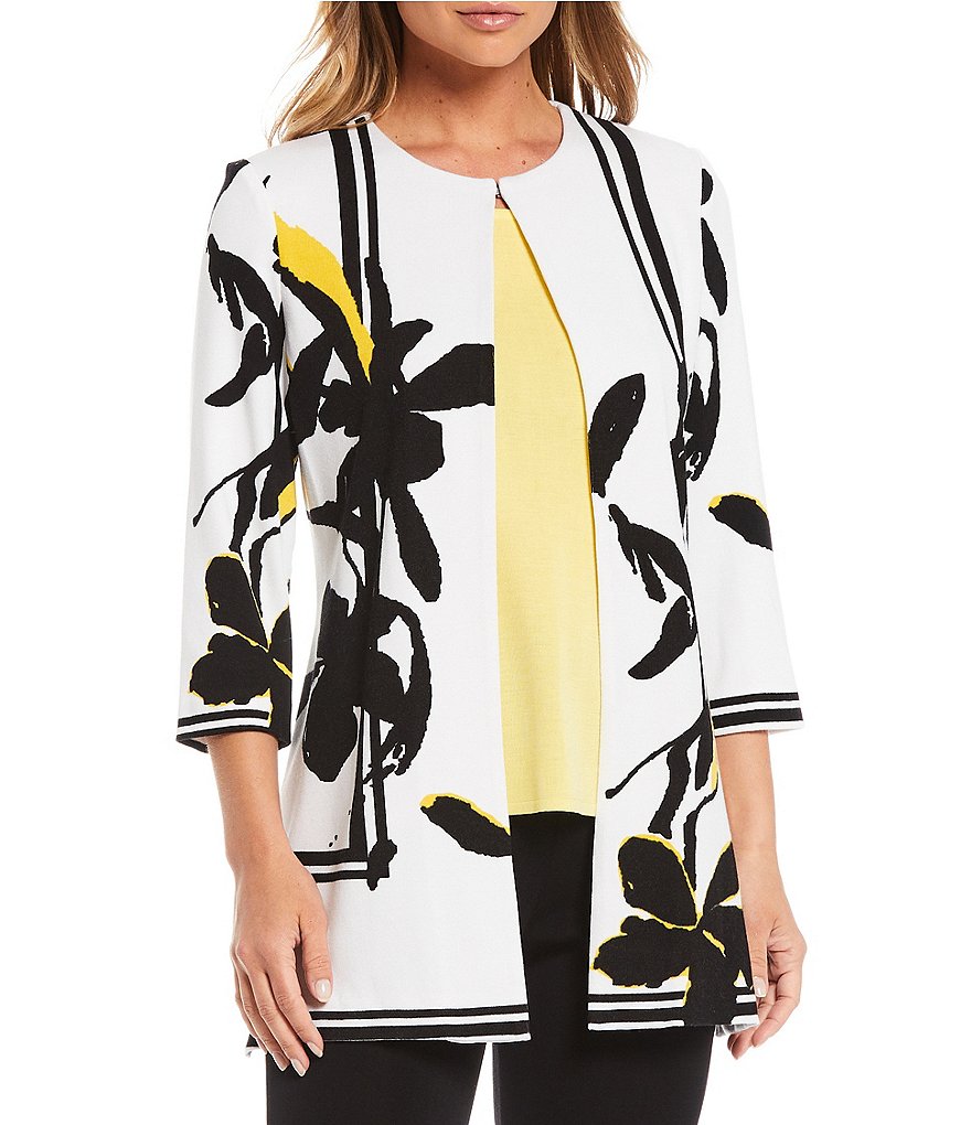 Misook 3/4 Sleeve Painted Floral Jacket