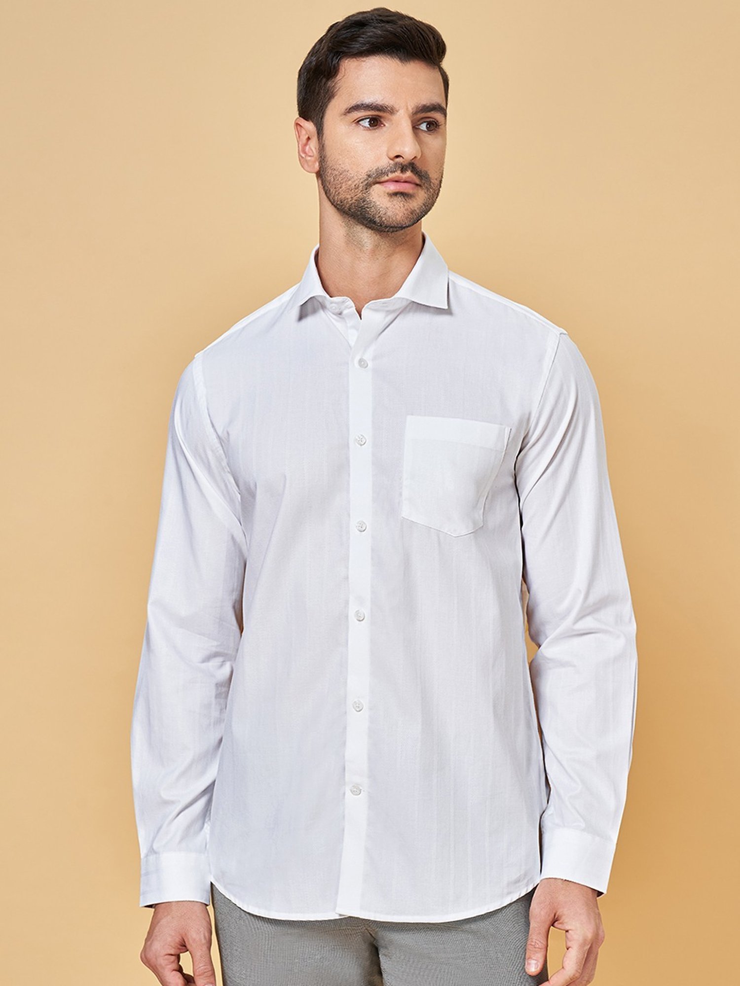 Peregrine by Pantaloons White Cotton Regular Fit Shirt