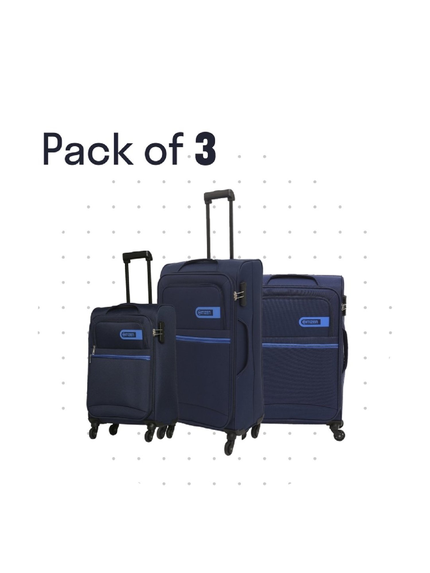 Citizen Journey Pulse Navy Blue Solid Trolley Bag Pack of 3 - 58 Cms, 68 Cms & 78 Cms