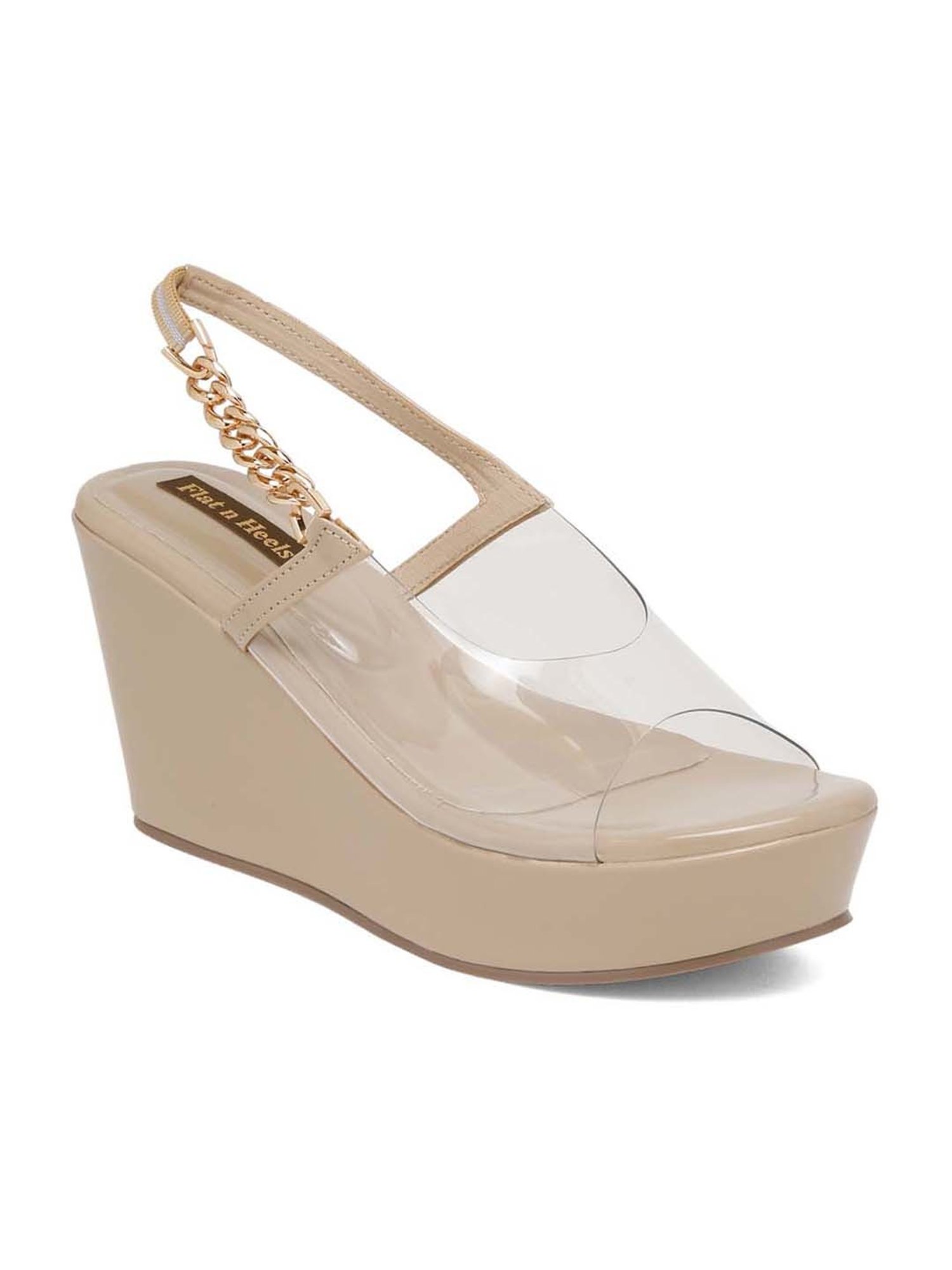 Flat N Heels Women's Beige Sling Back Wedges