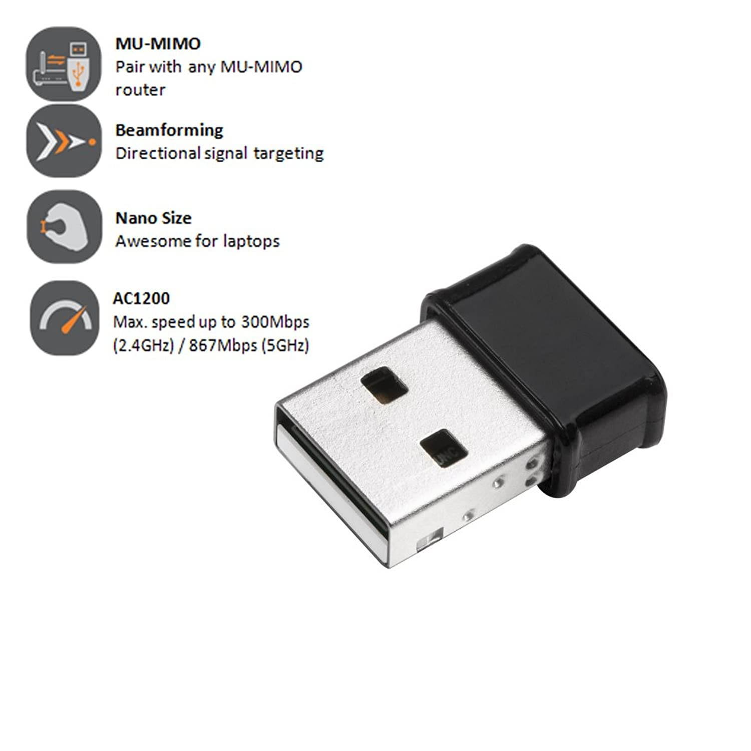 EW-7822ULC, Edimax AC1200 Wi-Fi USB Adapter Supports Web 2, MU-Mimo, Nano Size, for Windows, Mac OS, Supports Computer/PC/Laptop/Desktop Windows 7/8/8.1/10, MAC OS 10.7 or above and Linux