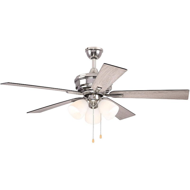 52" Dual Mount Brushed Nickel Ceiling Fan with Frosted White Glass Light (Reversible Blades)- Hearth Brands