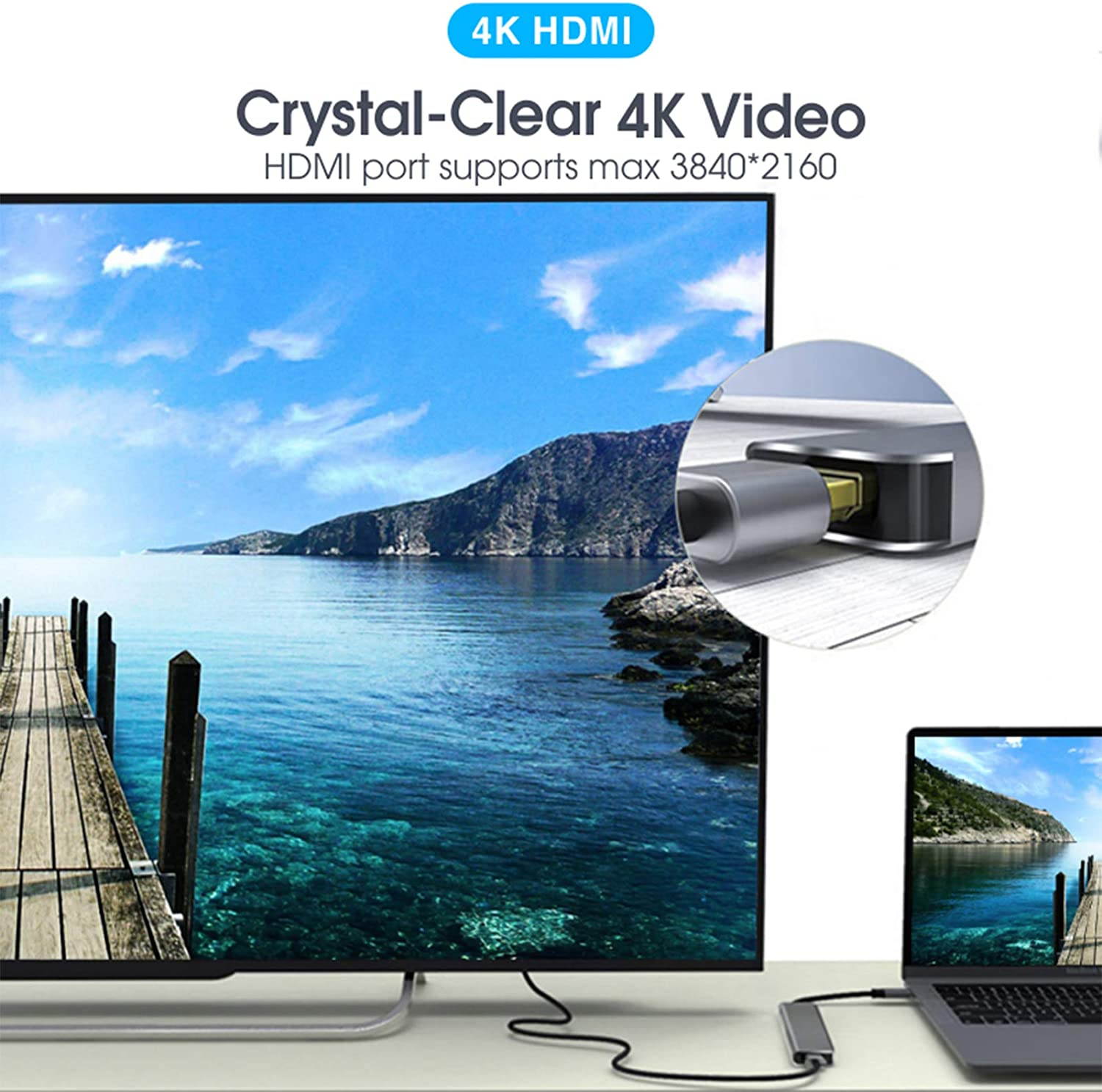 USB C Hub, 6 in 1 Type C Aluminum Hub Adapter MacBook Pro Accessories with 2 x USB 3.0 Ports, TF/SD Card Reader, USB C Port with 40Gb/S Speed, 4K HDMI Support for MacBook Pro 13? and 15?2016-2018