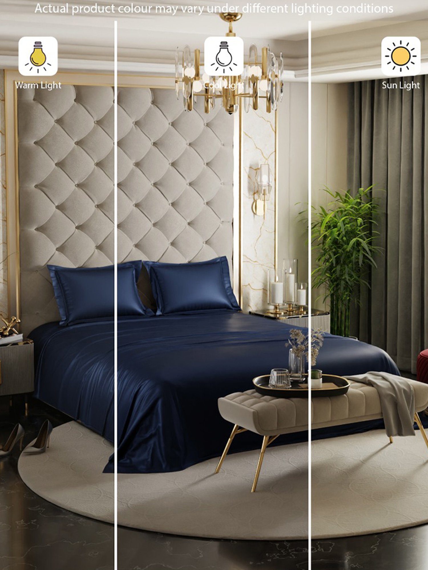 Stoa Paris Date Night Navy Polyester 300 TC Double Bedsheet with 2 Pillow Covers