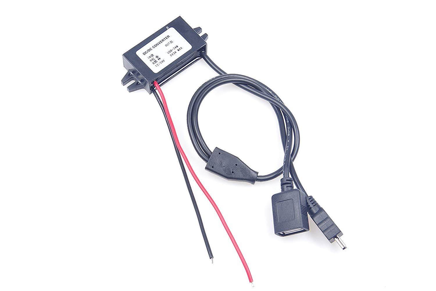 KNACRO DC-DC Convert Step-down power supply module 12V/24V 8~35V to 5V 3A USB female+ mini USB output Waterproof