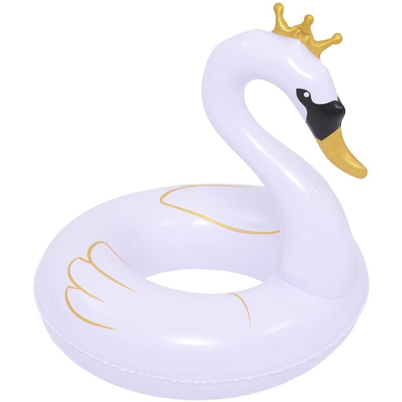 Pool Central 21.5" Inflatable Swan 1-Child-Sized Swimming Pool Inner Tube Float - White/Gold