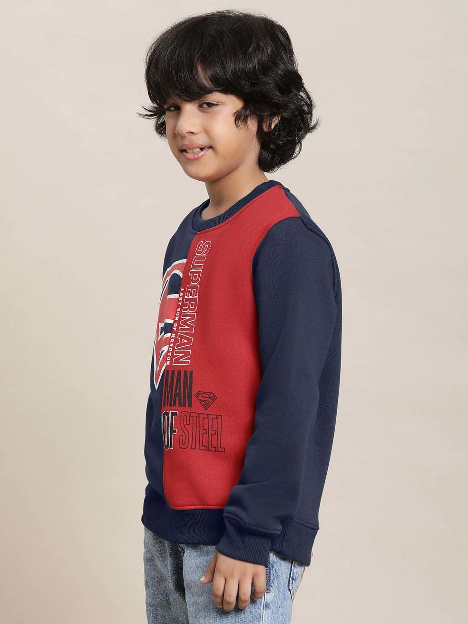 Kidsville Navy & Red Cotton Printed Full Sleeves Superman Sweatshirt