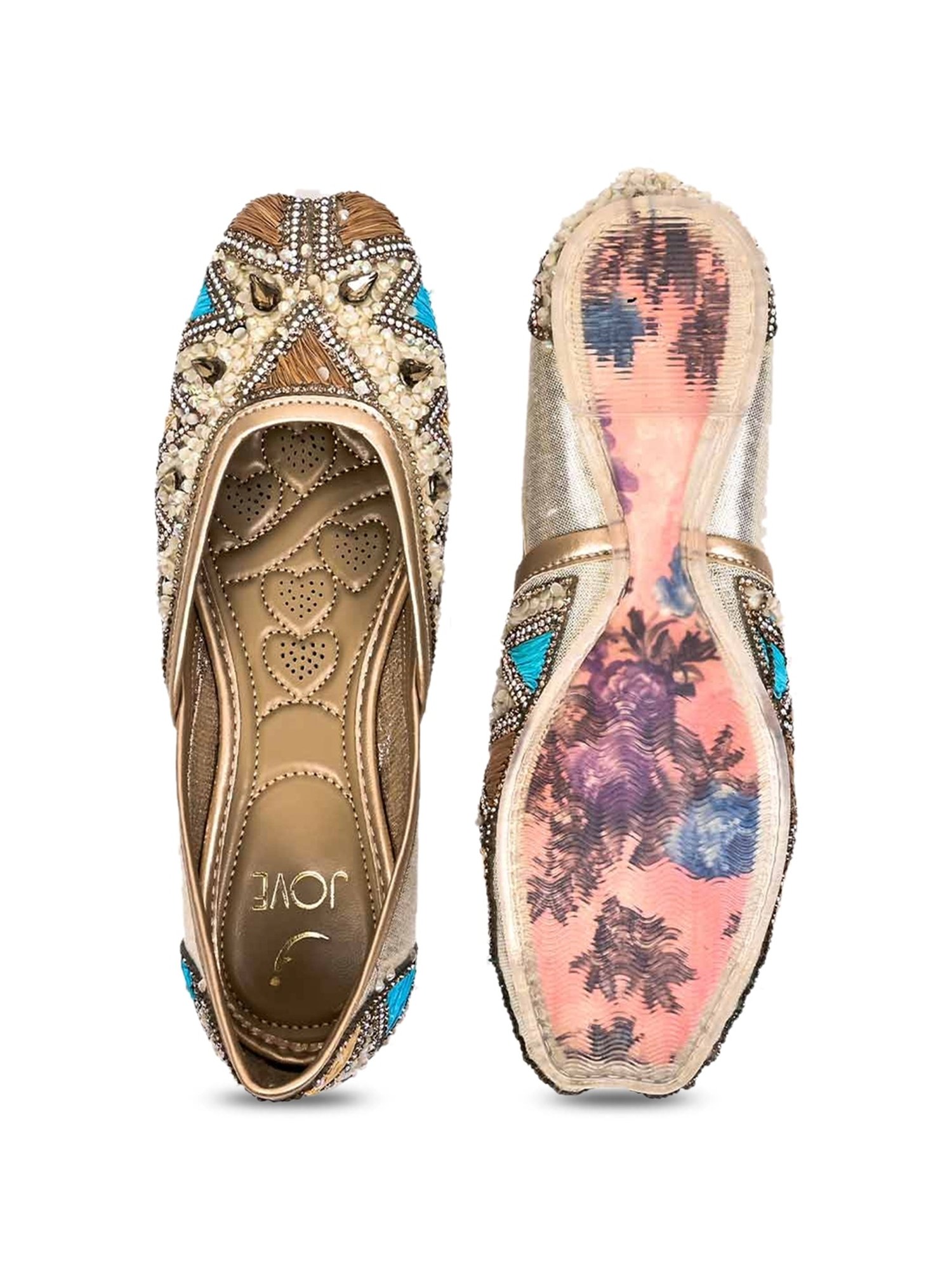 Jove Women's Gold Ethnic Juttis