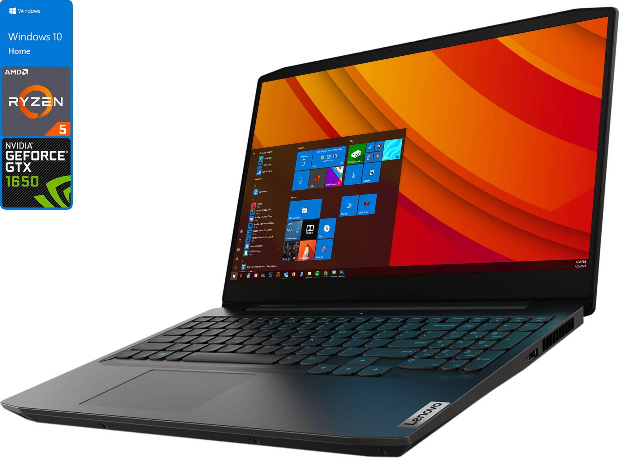 Lenovo IdeaPad 3 Gaming Notebook, 15.6" 120Hz FHD Display, AMD Ryzen 5 4600H Upto 4.0GHz, 16GB RAM, 512GB NVMe SSD, NVIDIA GeForce GTX 1650, HDMI, Wi-Fi, Bluetooth, Windows 10 Home