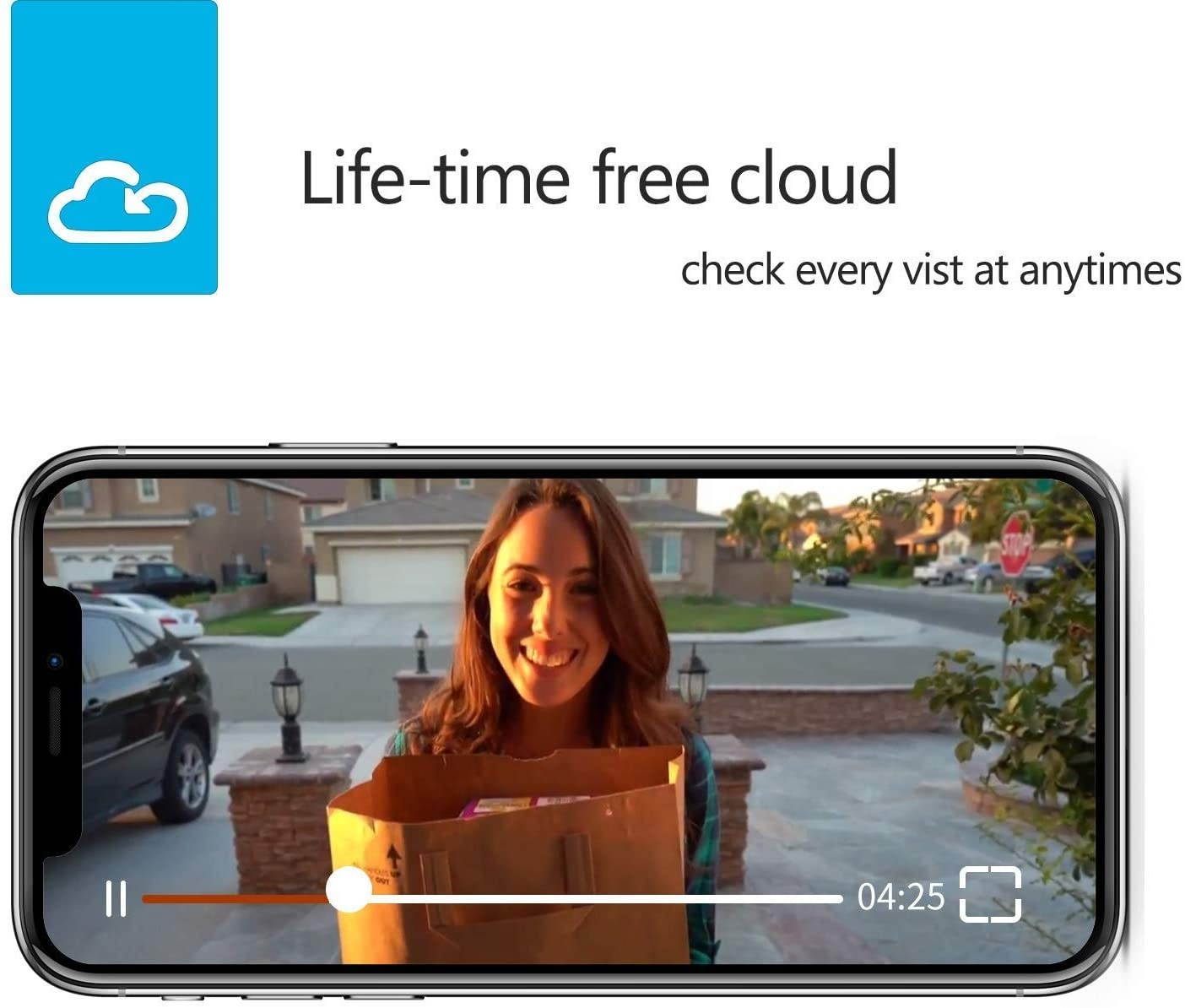 Outdoor HD960P Wireless WiFi Doorbell Camera Smartphone CCTV Security Surveillance 2 Way Audio Night Vision Motion Detect Lifetime Cloud Storage Service with No Monthly Fee 2 Pack