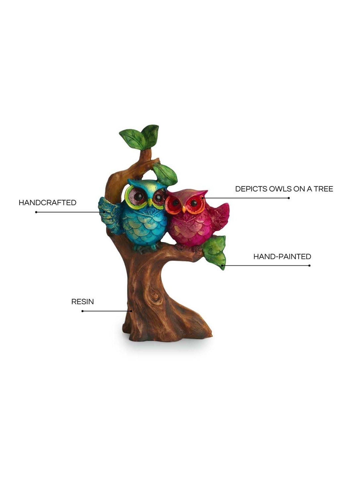 ExclusiveLane White & Golden Resin Owls On A Tree Branch Showpiece