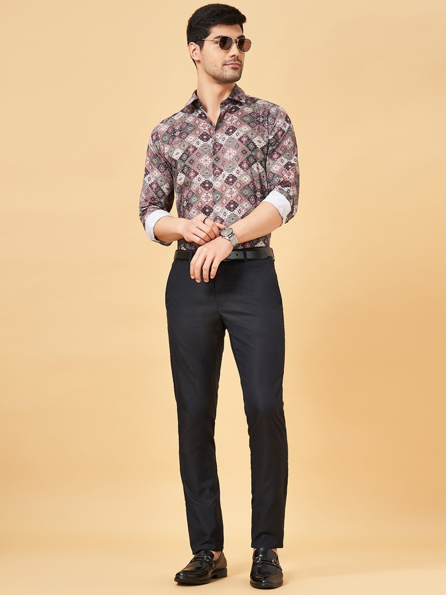 Peregrine By Pantaloons Purple Slim Fit Printed Shirt
