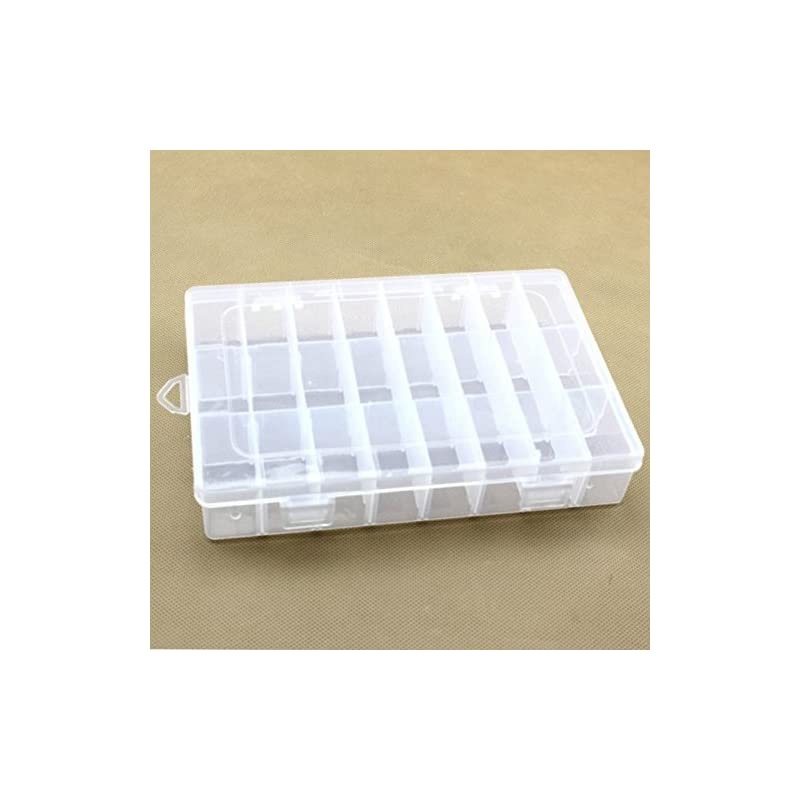 Plastic Grid Box Storage Organizer For Display Collection with Adjustable Dividers - 24 Clear Grids - 7.8"x5.2"x1.5"