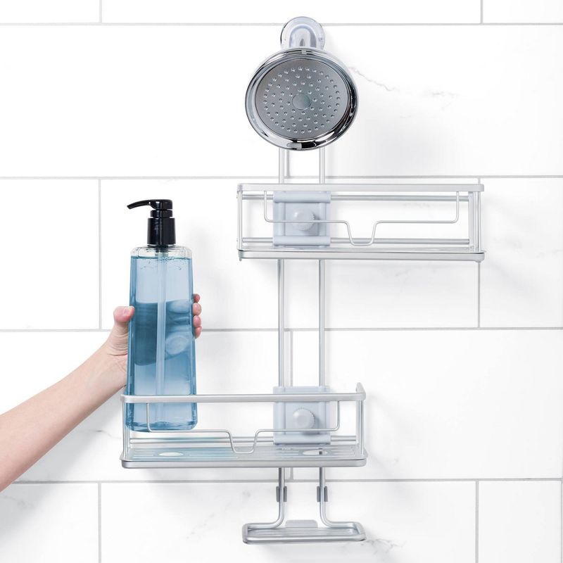 Curved Shower Caddy with Soap Tray Light Silver 24.15" - Elegant Home Fashions