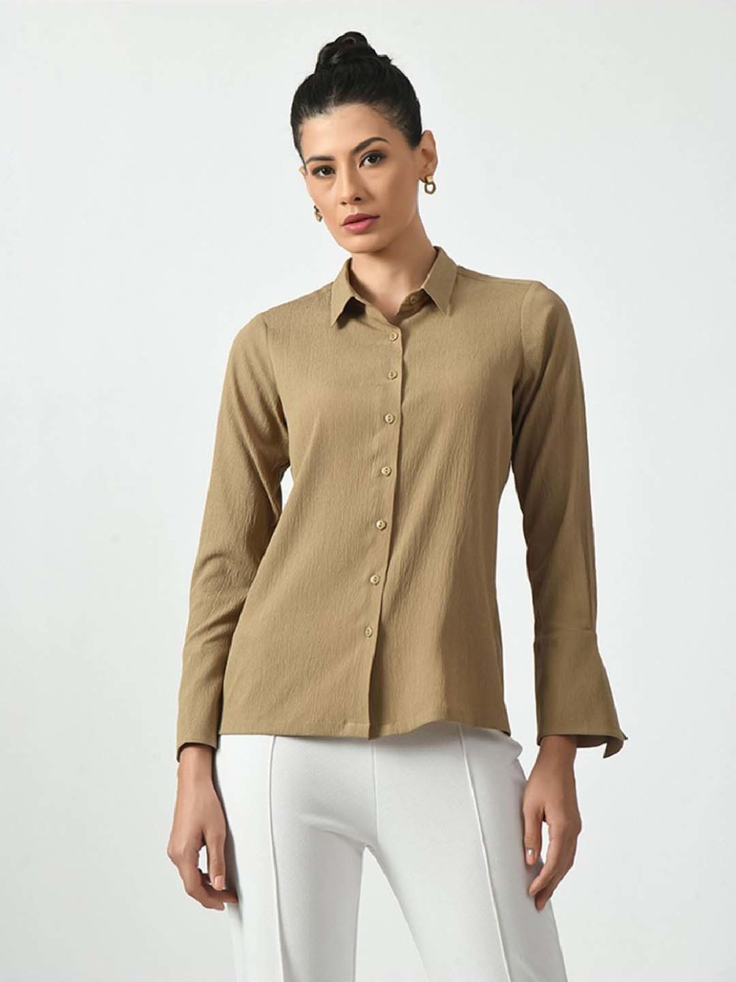 Office & You Beige Plain Shirt
