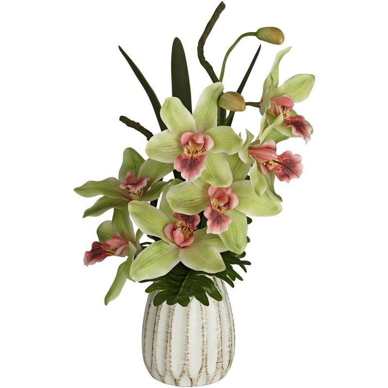 Dahlia Studios Green and Pink Cymbidium Orchid 19 1/2"H Faux Flowers in Pot