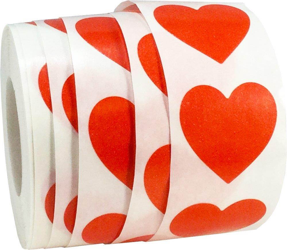 Red Heart Stickers, 1 Inch in Size, 500 Labels on a Roll