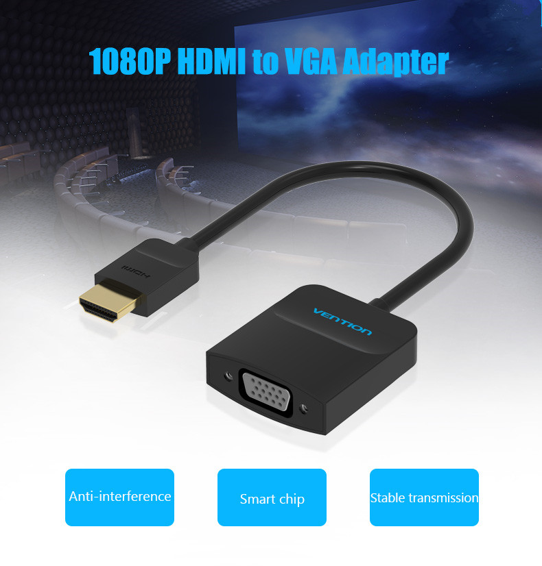 HDMI to VGA Adapter, Vention Gold Plated Active HDMI to VGA Converter(Male to Female) with Audio and Power Supply Digital Audio Video Adapter for TV Stick,Laptop,Raspberry Pi,Xbox,PS4