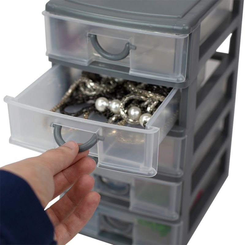 Home Basics 5 tier Plastic Drawer Organizer, Grey