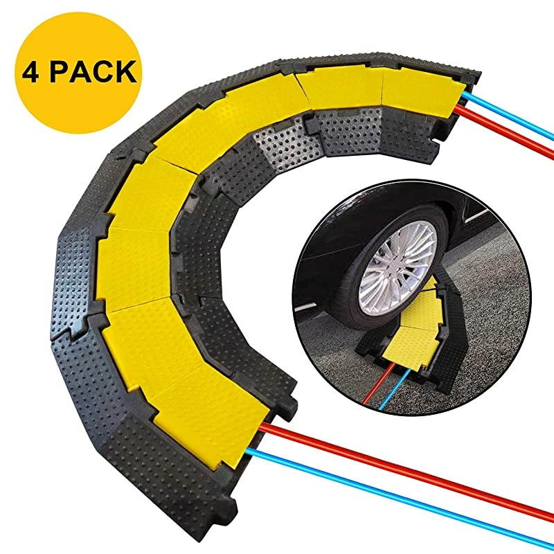 4 Pack 2Channel LeftTurn Rubber Cable Protector Ramp Corners 45 Degree for Cord Hose Track Protective Cover Ramps Driveway Traffic Speed Bumps Wires Concealer for Garage Parking Lot RV SUV