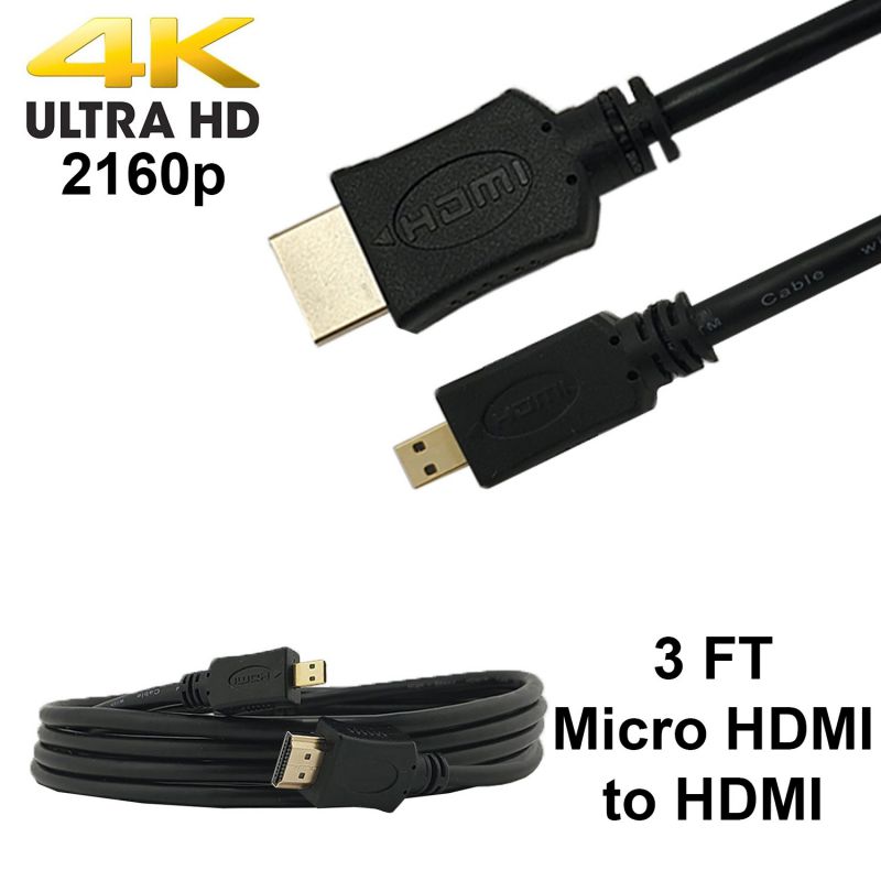 3 FT Micro HDMI to HDMI Cable TV AV Adapter for Mobile Phones Tablets HDTV 4K 3D