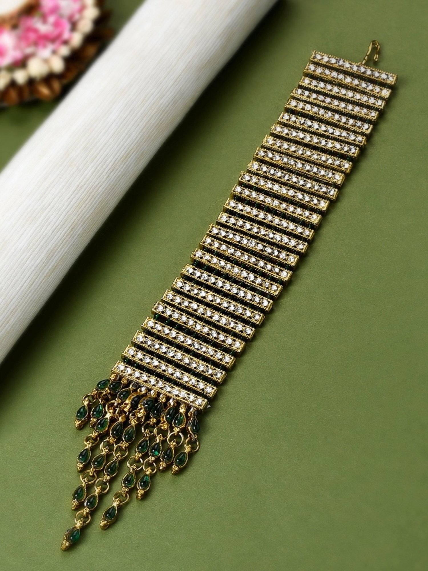 Zaveri Pearls Green Beaded Austrian Diamonds Ethnic Bracelet-ZPFK10827