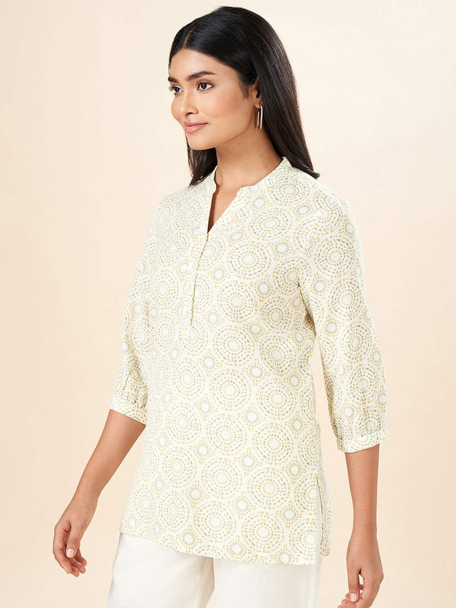 Akkriti by Pantaloons Beige Cotton Printed Tunic