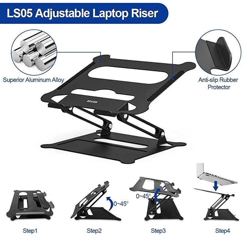 LS05 Aluminum Laptop Stand, Ergonomic Adjustable Notebook Stand, Riser Holder Computer Stand Compatible with Air, Pro, Dell, HP, Lenovo More 10-15.6" Laptops