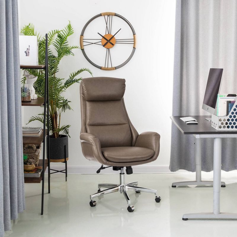 Mid-Century Modern Brownish Leatherette Adjustable Swivel High Back Office Chair Gray - Glitzhome