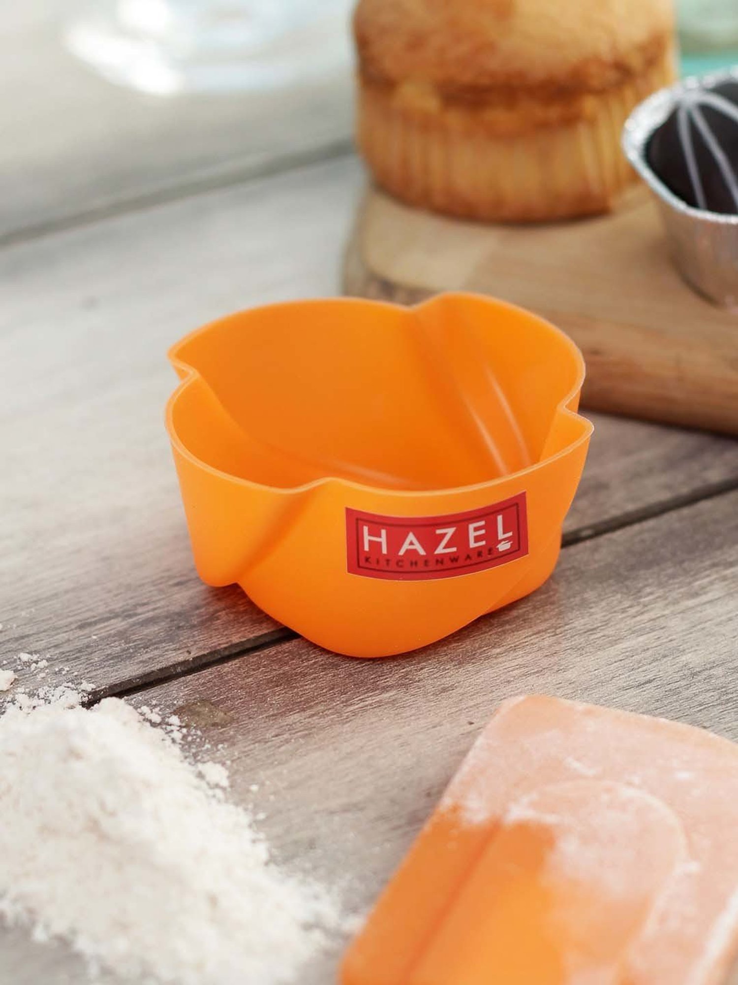 HAZEL Orange Silicone Rose Shape Muffin Mould (0.05 L) - Set of 6