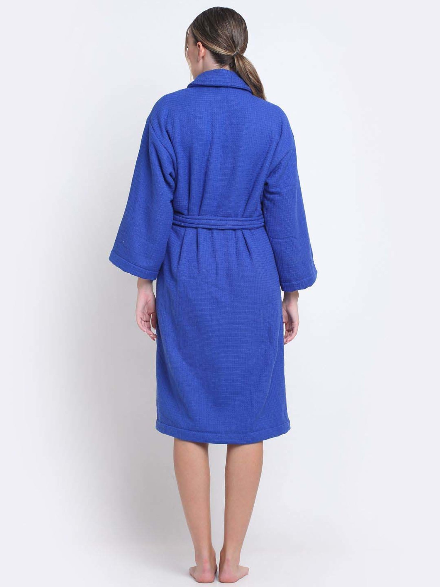 Creeva Everyday Red & Navy 225 GSM Micro Terry Bathrobe with Front Pocket & Kimono Collar