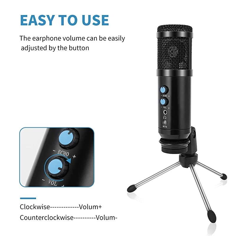 Microphone Metal Condenser Recording Microphone for Laptop MAC or Windows Cardioid Studio Recording Vocals Voice OversStreaming Broadcast and YouTube Videos