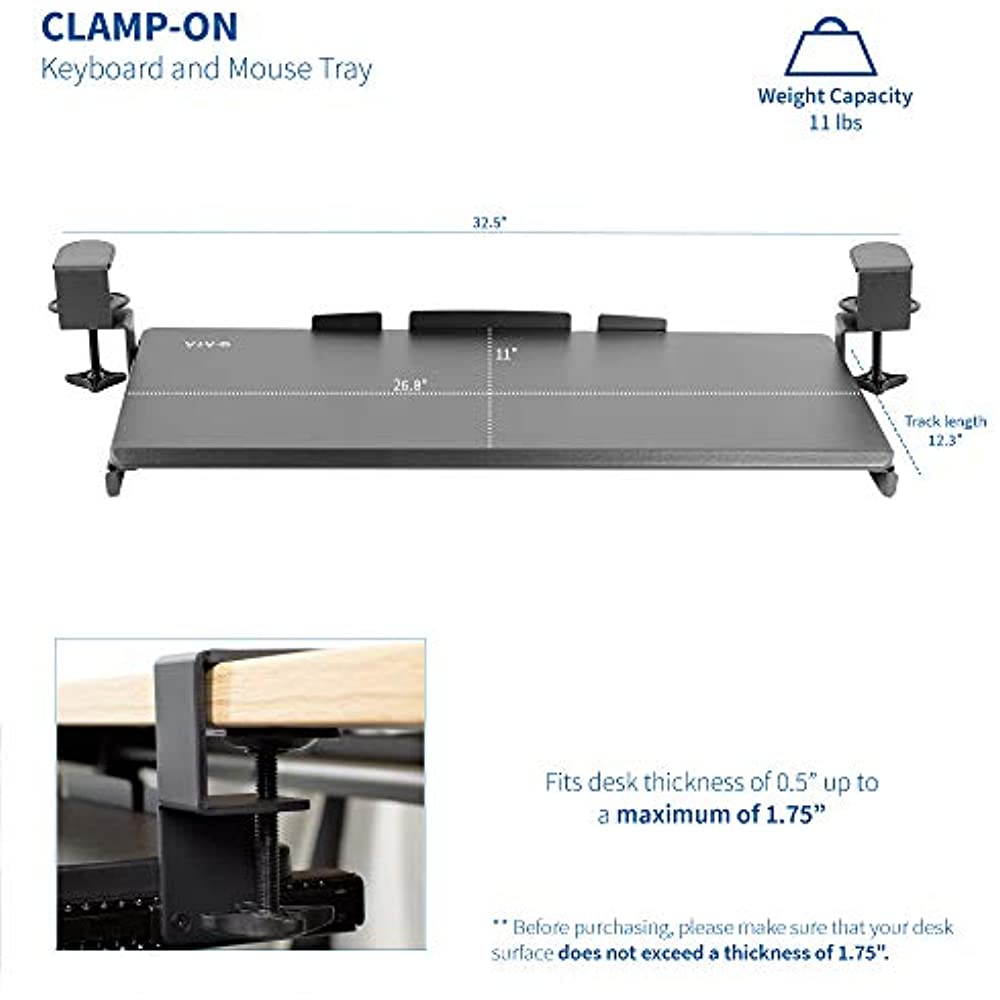 VIVO Extra Sturdy Clamp-on Computer Keyboard and Mouse Under Desk Slider Tray | 27" x 11" Platform Drawer (MOUNT-KB05E)
