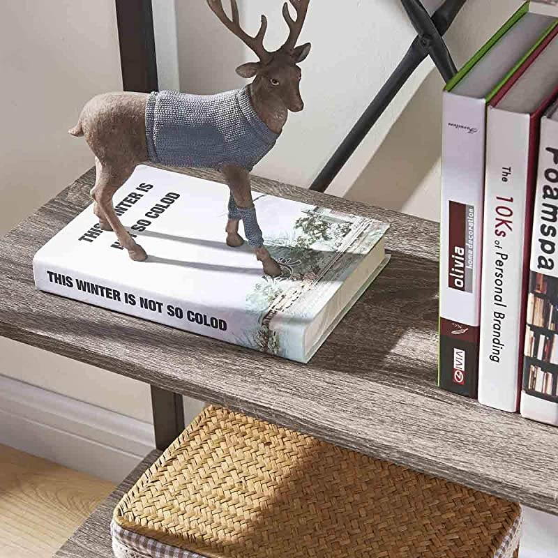 Bookshelf 4 Tier Bookcase Modern Narrow Book Shelf and Book Case Industrial Wood Shelving Unit for Living Room Dark Gray Oak