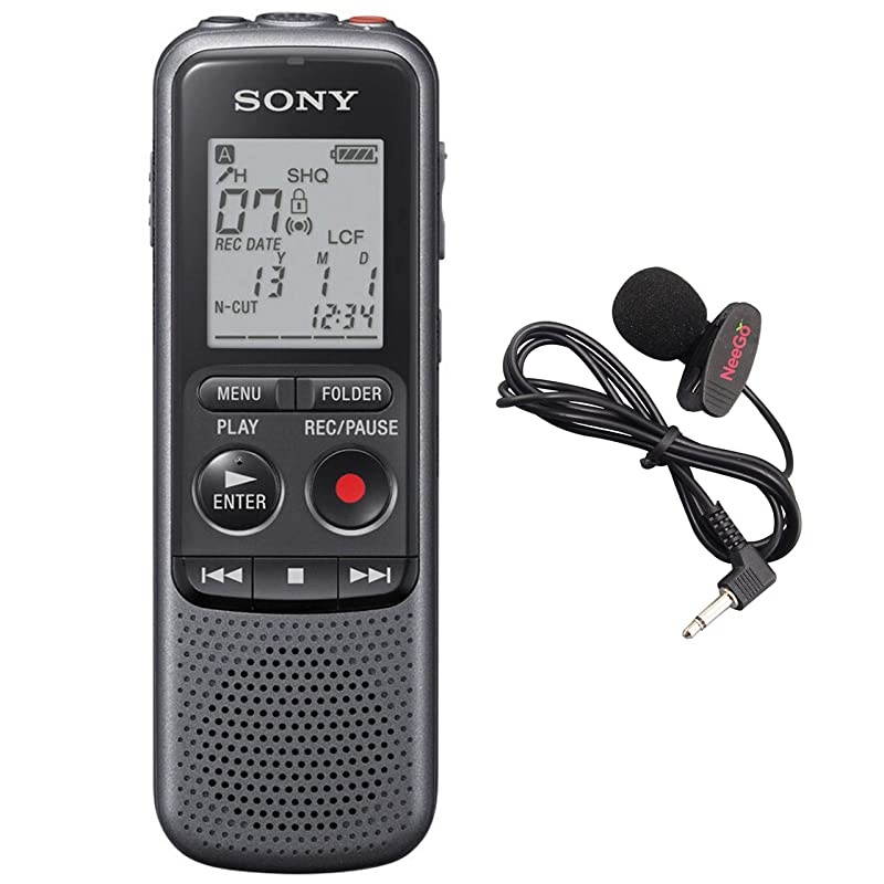 Sony Digital Voice Recorder ICDPX Series with Builtin Mic and USB 4GB Memory Noise Cut for NoiseFree Recordings Includes A  Lavalier Lapel Mic