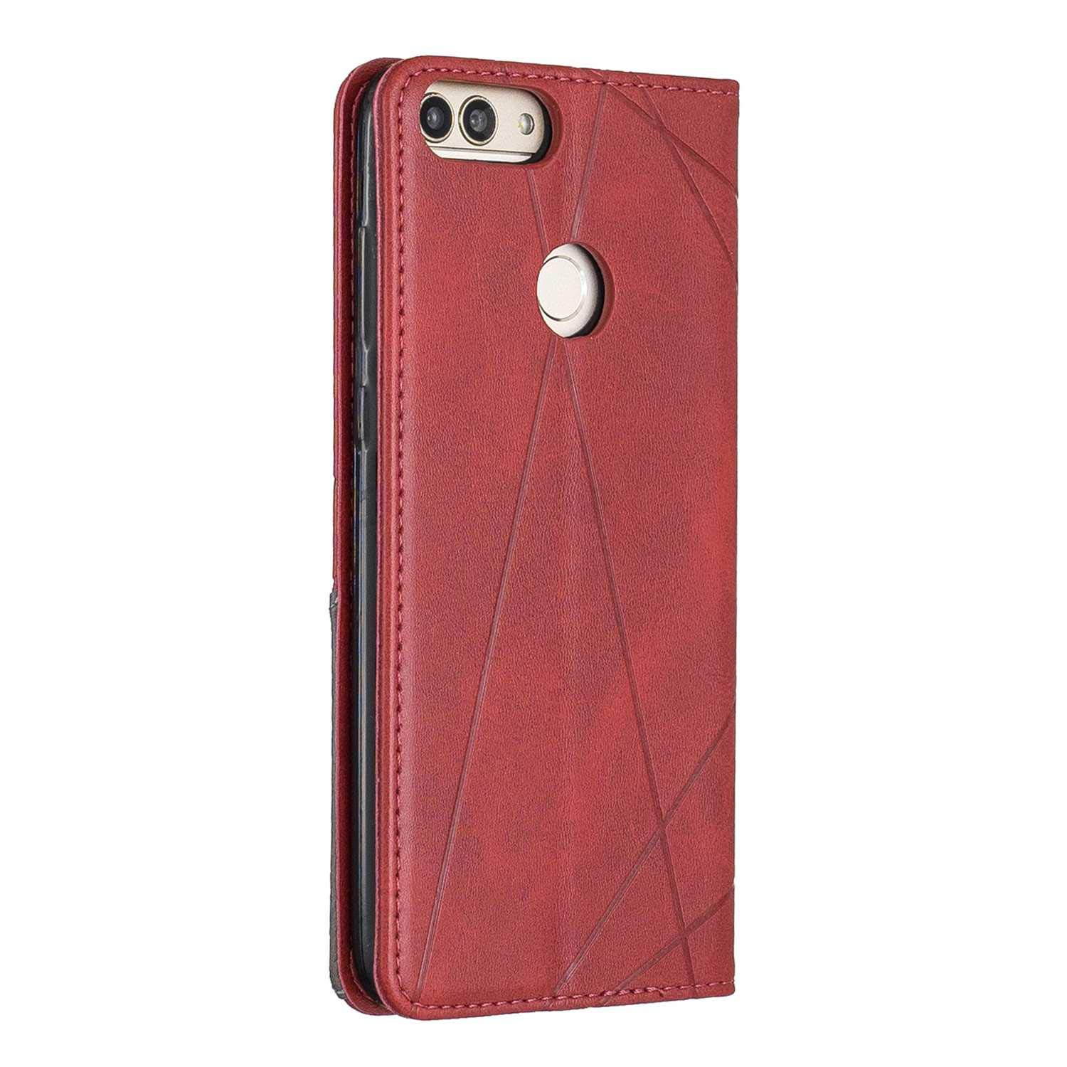 The Grafu Case for Huawei Enjoy 7S / Huawei P Smart 2018, Anti Scratch PU Leather and Shockproof TPU Inner Cover, Magnetic Full Body Protective for Huawei Enjoy 7S / Huawei P Smart 2018, Red
