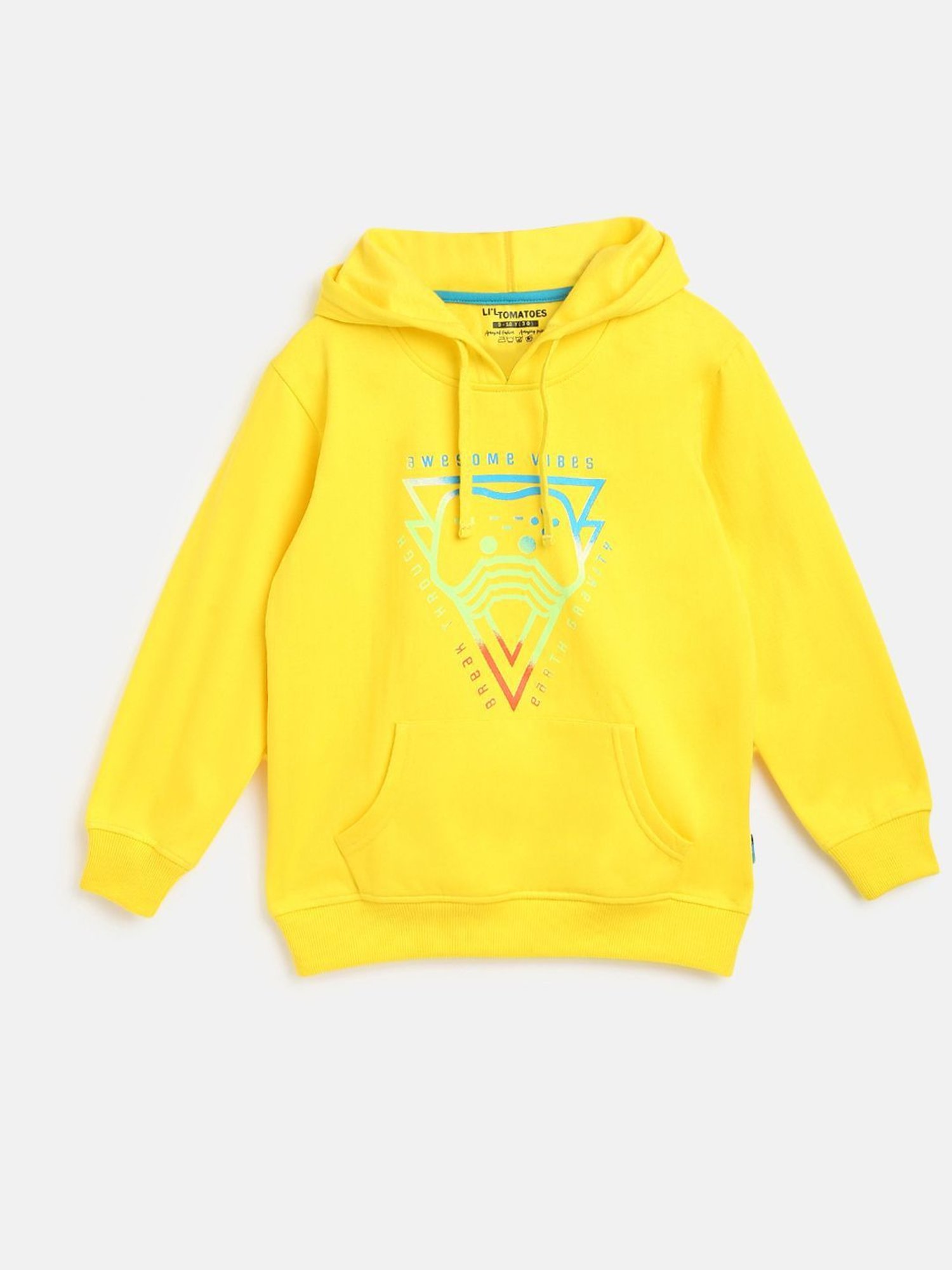 Li'l Tomatoes Kids Yellow Cotton Printed Hoodie