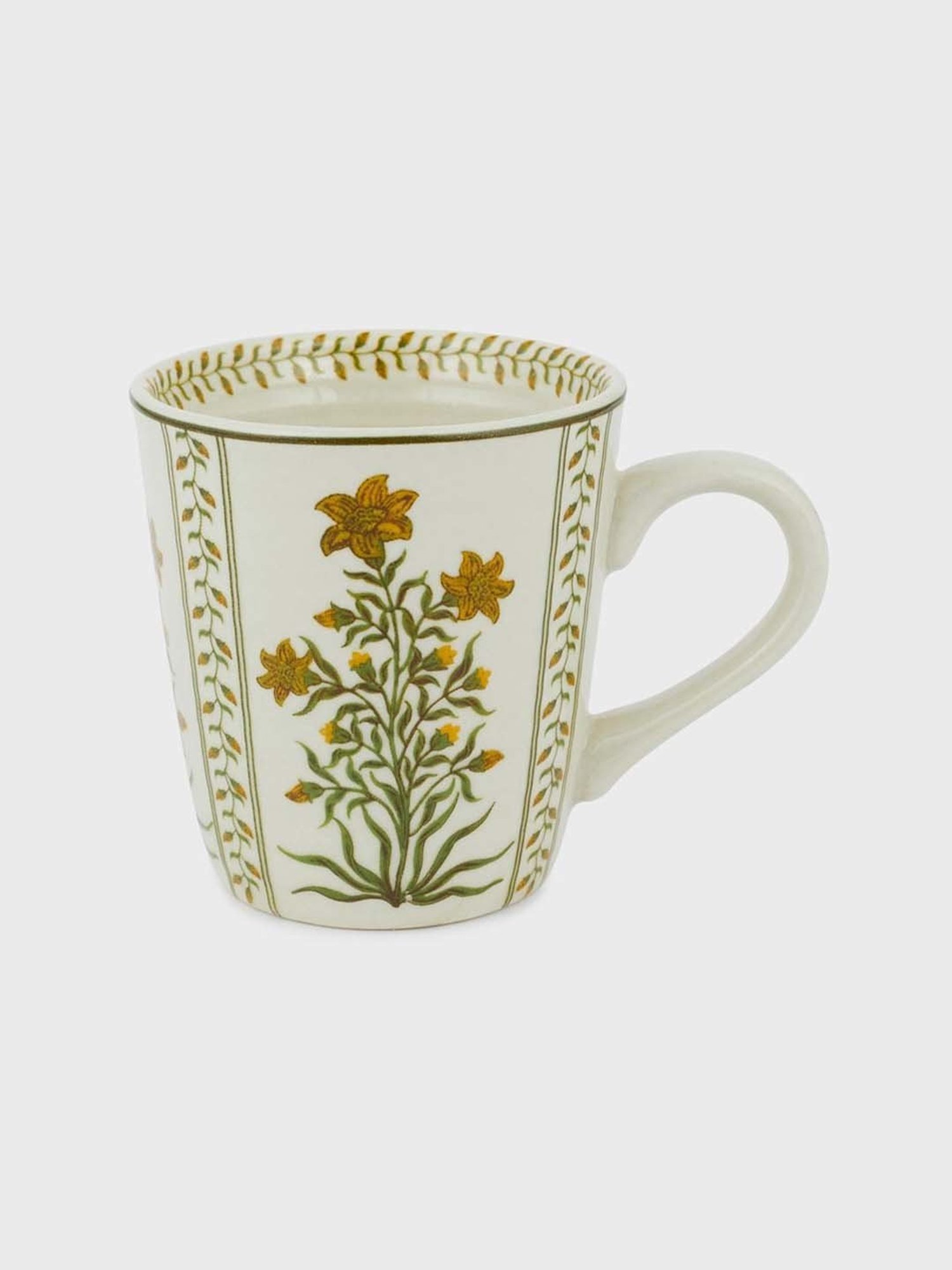 Fabindia Home Gul White & Yellow Ceramic Mugs (0.3 L) - Set of 2