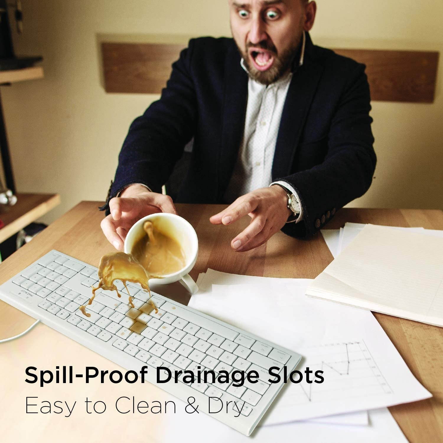 Macally Full-Size USB Wired Keyboard for Mac Mini/Pro, iMac Desktop Computer, MacBook Pro/Air Desktop w/ 16 Compatible Apple Shortcuts, Extended with Number Keypad, Rubber Domed Keycaps - Spill Proof