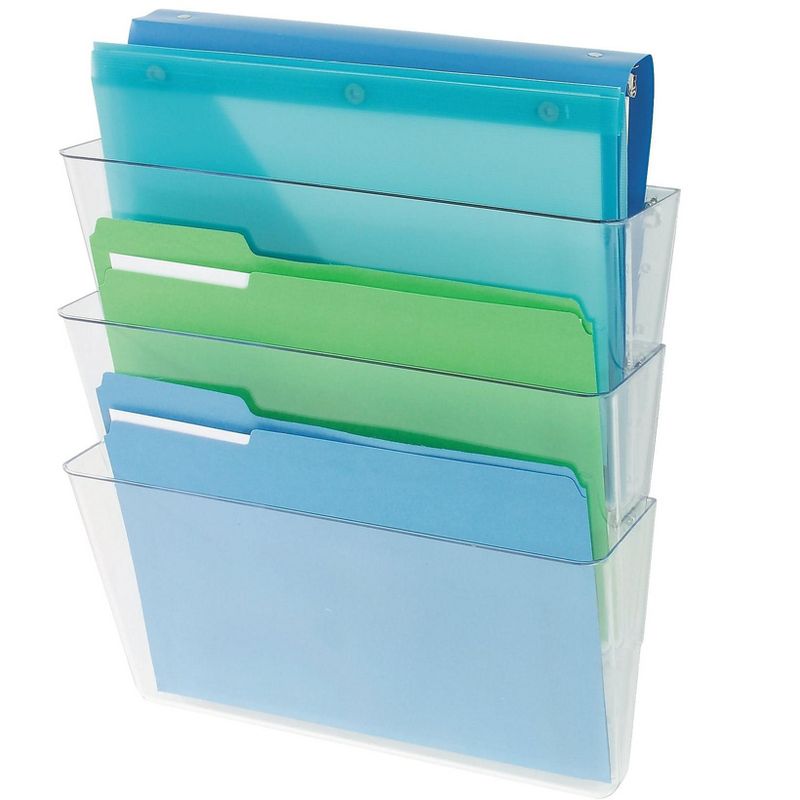 Deflecto Wall Pocket System Letter 13"x4"x19" 3/ST Clear 73601RT